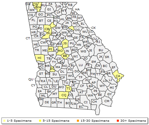 The range of Pyrus calleryana